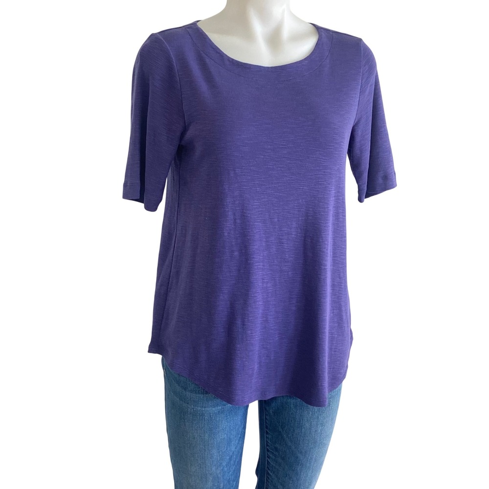 J. Jill Pima-Slub Elbow-Sleeve Tee Purple Cotton Scoop Neck Shirt Small